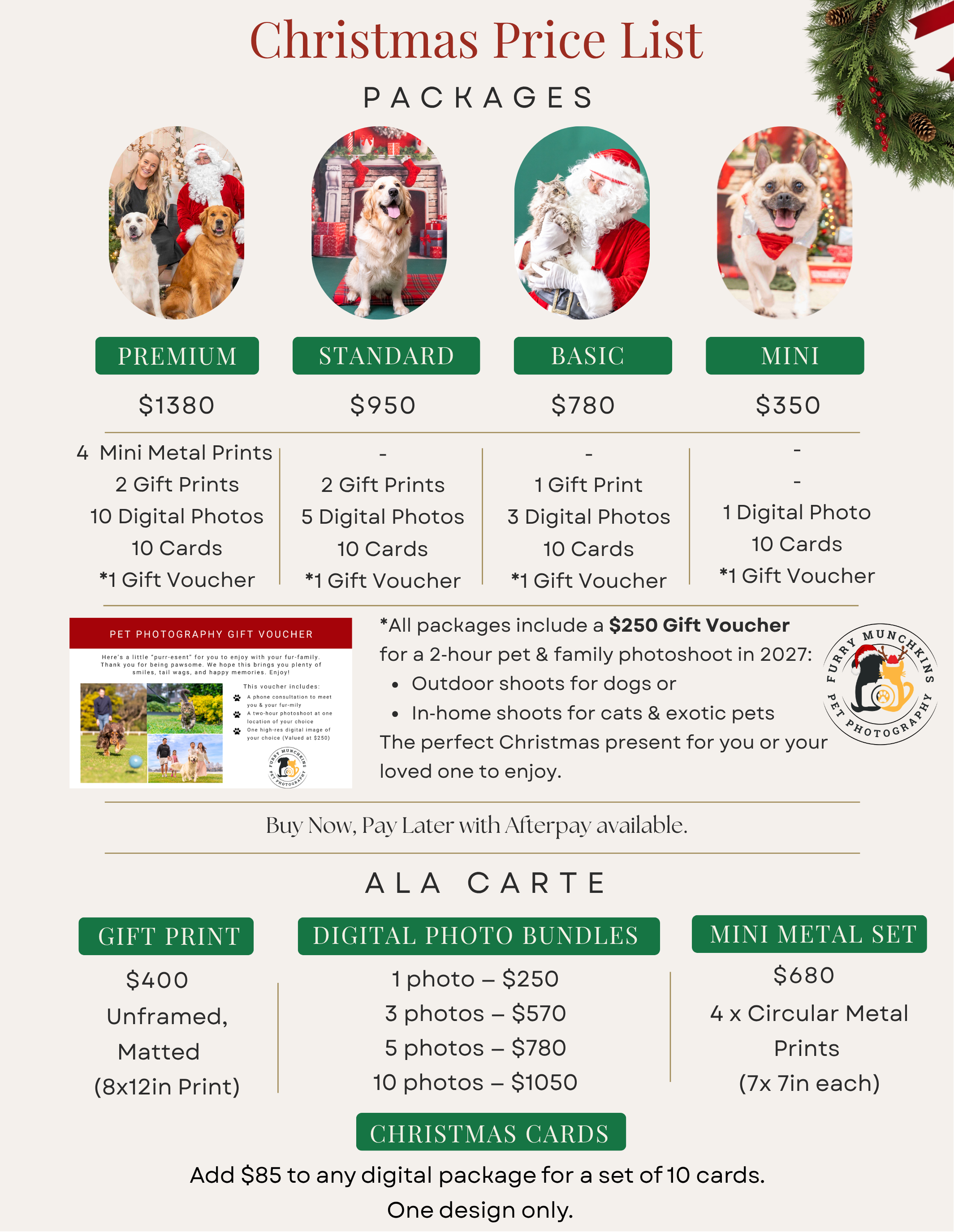 Christmas Pet Photography Price List 2026